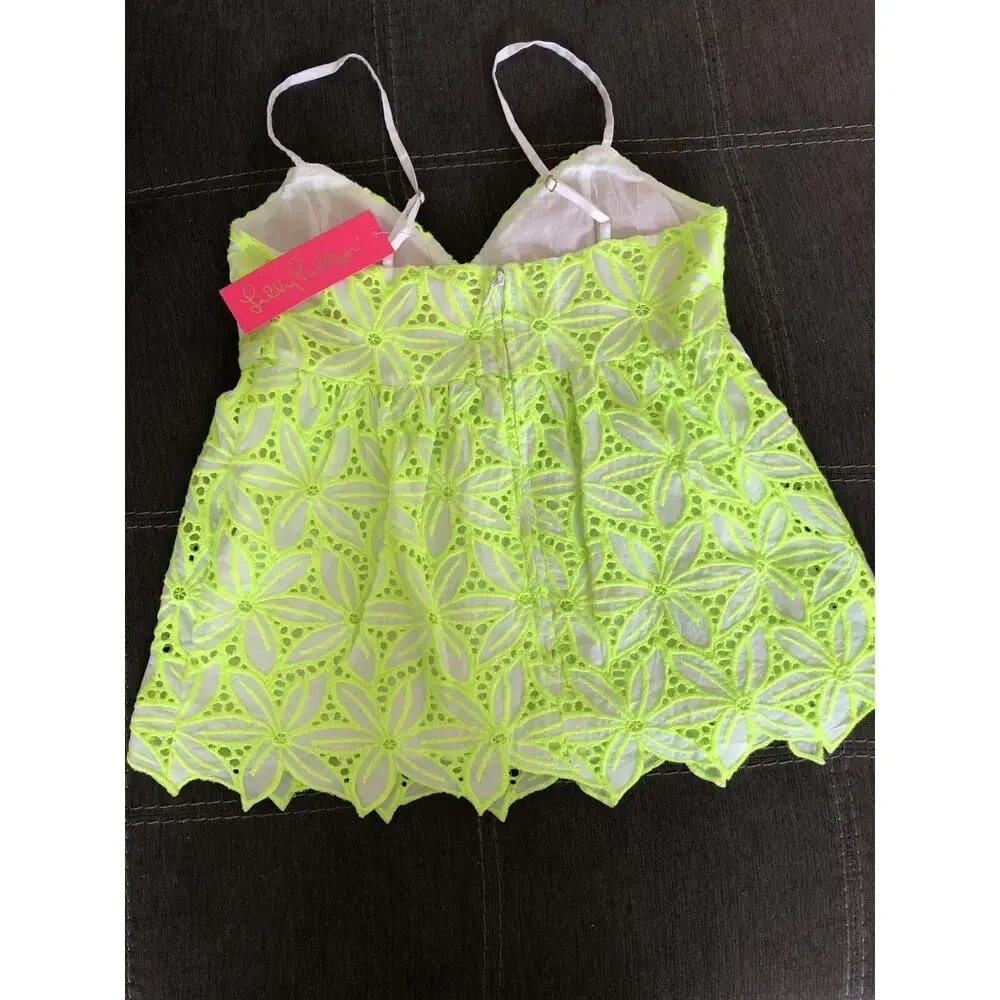 Lilly Pulitzer Mellie Eyelet Top Y2K Pepino yellow Mambo Eyelet Size 00 A006799
